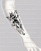 Forearm tattoo mockup of dark feminine succubus fairy design, gothic witchcore fantasy tattoo stencil with bold symbolic energy