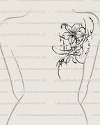 Dark flower tattoo stencil displayed on back shoulder placement example, cybersigilism flower design download.