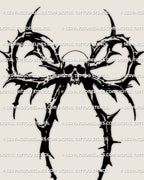 Dark gothic skull thorn bow tattoo stencil displayed as a printable digital design, sharp skull emblem for buyers searching for gothic tattoo stencil downloads
