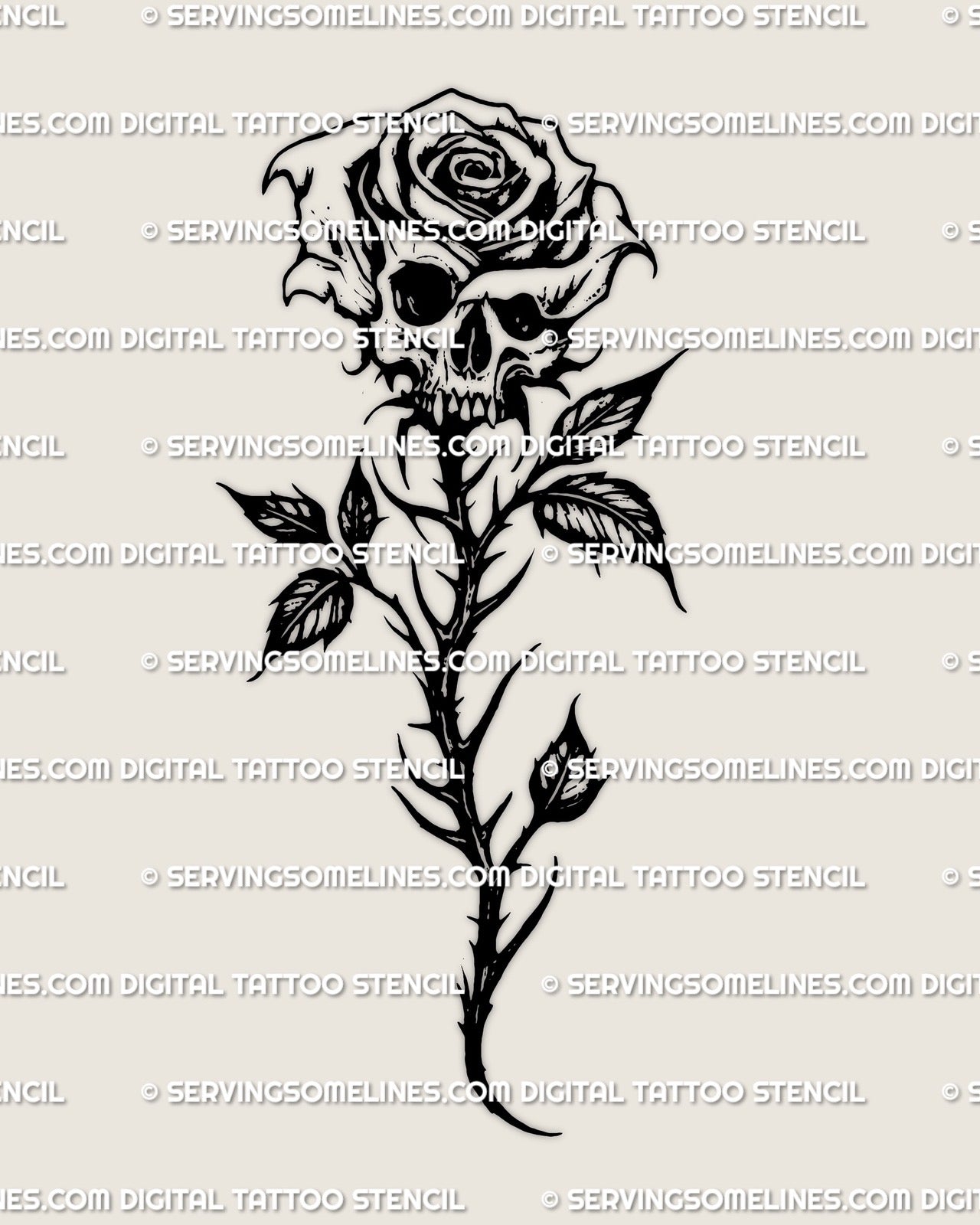 Blackwork Skull Rose Tattoo Stencil for Men, Gothic Blackwork Design –  ServingSomeLines, image size:1280x1600