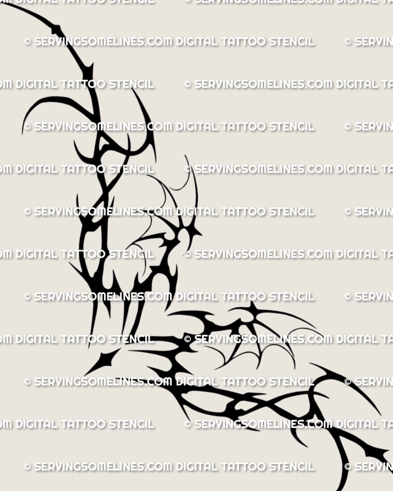Full lower back tattoo stencil design with a dark heart core and wide winged shape arranged for horizontal body placement.