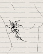 Dark lily tattoo shown on womens side ribs placement example, cyber tribal flower design with printable download files.