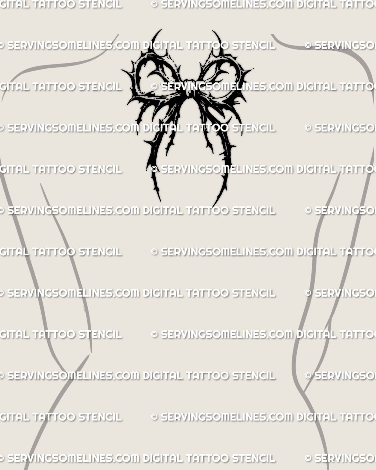 Gothic Blackwork Thorn Ribbon Tattoo Stencil, Dark Goth Design ...