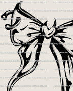 Dark ribbon bow tattoo stencil close detail, pierced center bow design with high-resolution printable stencil files.