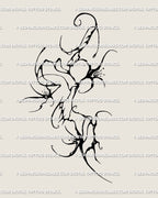Dark witchy cybersigilism floral tattoo stencil, gothic ornamental flower with spiky symmetry and demonic blackwork elegance.