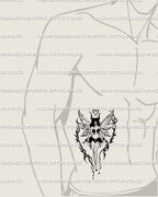 Gothic fairycore blackwork tattoo on man’s side ribs, dark fairy design with elegant wings and strong fantasy symbolism. 