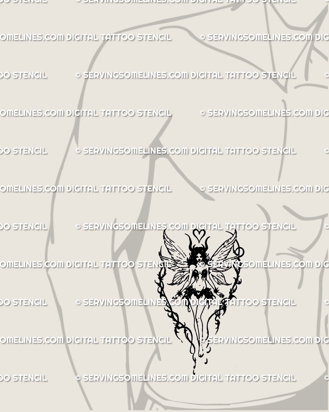 Gothic fairycore blackwork tattoo on man’s side ribs, dark fairy design with elegant wings and strong fantasy symbolism. 