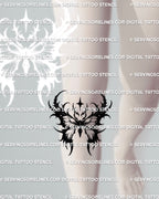 death moth tattoo stencil shown under the knee placement example, pointed moth wings and clean negative space for transfer