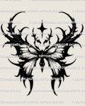 death moth tattoo stencil design with spiked wings and star accents, gothic moth wings stencil download for tattoo planning