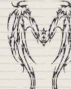 Demon wings back tattoo stencil digital download design with cyber tribal linework and dark winged silhouette