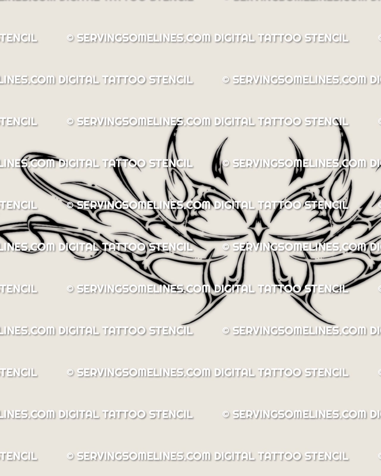 detailed butterfly wings tattoo stencil with cyber tribal shapes, sharp outlines and chrome style accents for torso or back concepts
