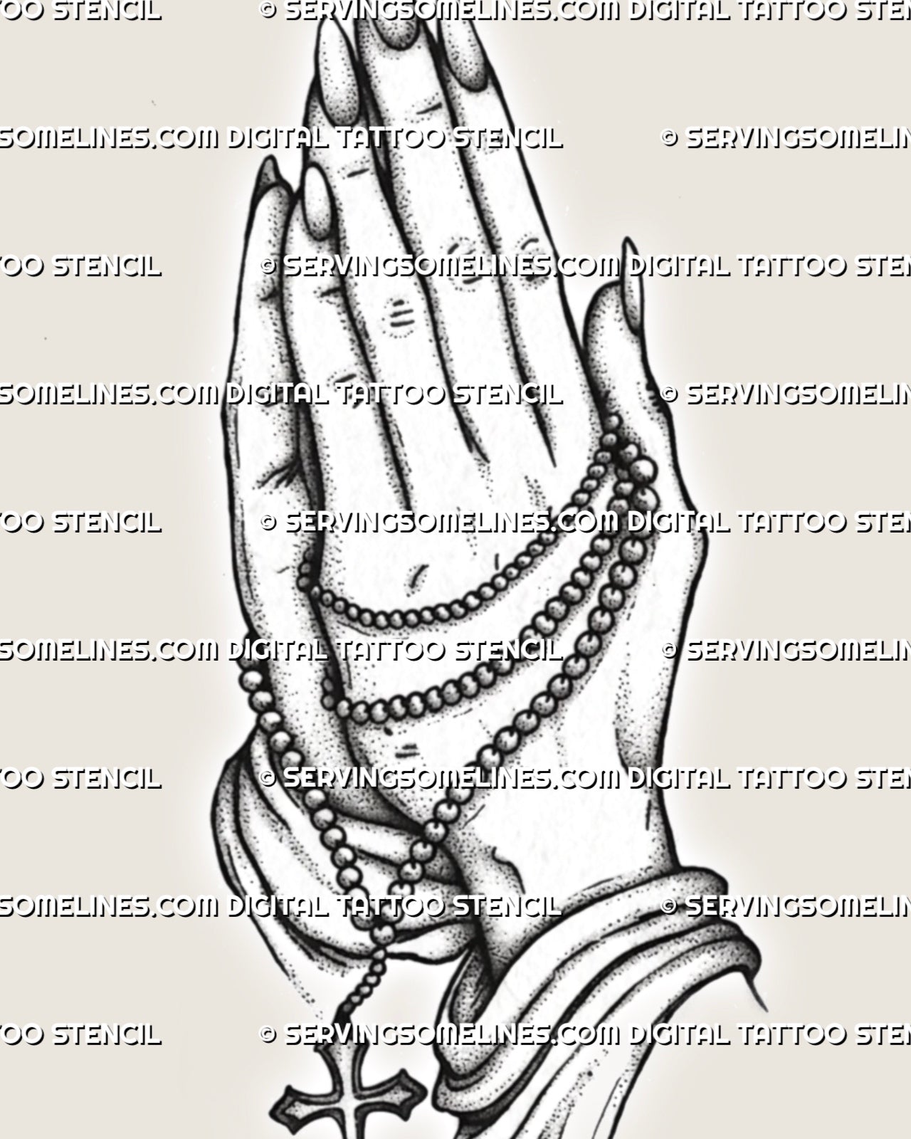 Praying Hands Cross Tattoo Stencil, Faith Design – ServingSomeLines