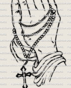 Devotional praying hands with cross tattoo stencil, minimalist composition for memorial or religious tattoo design.