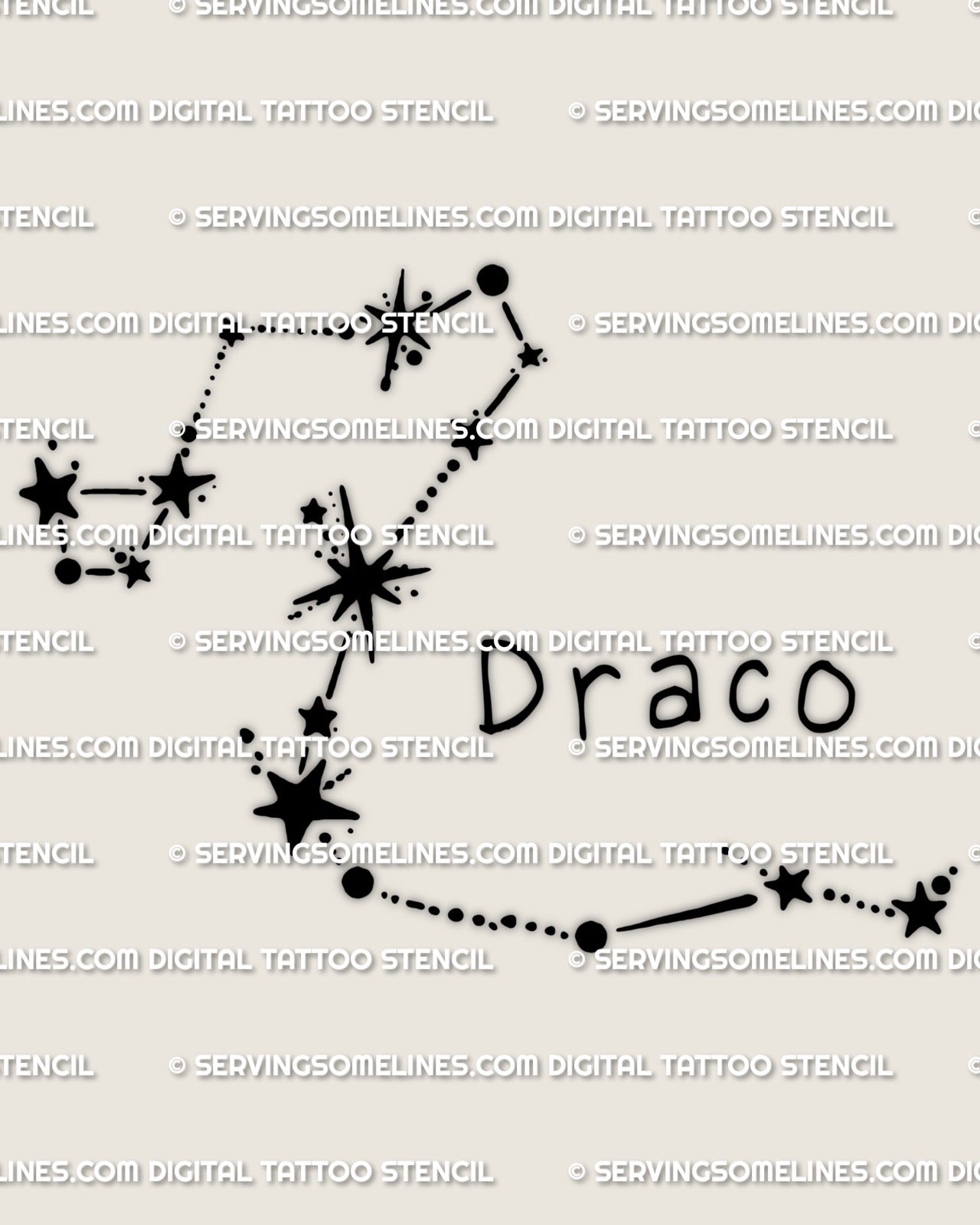 Draco constellation tattoo stencil download, dragon constellation star pattern with clean points and a simple connected path.