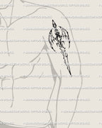 Dragon wing sword stencil displayed on mens spine placement example, cyber tribal weapon tattoo with digital download files.