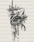 Dripping eye tattoo stencil printable design, surreal single eye with vertical tears and star-cross detail, digital download.