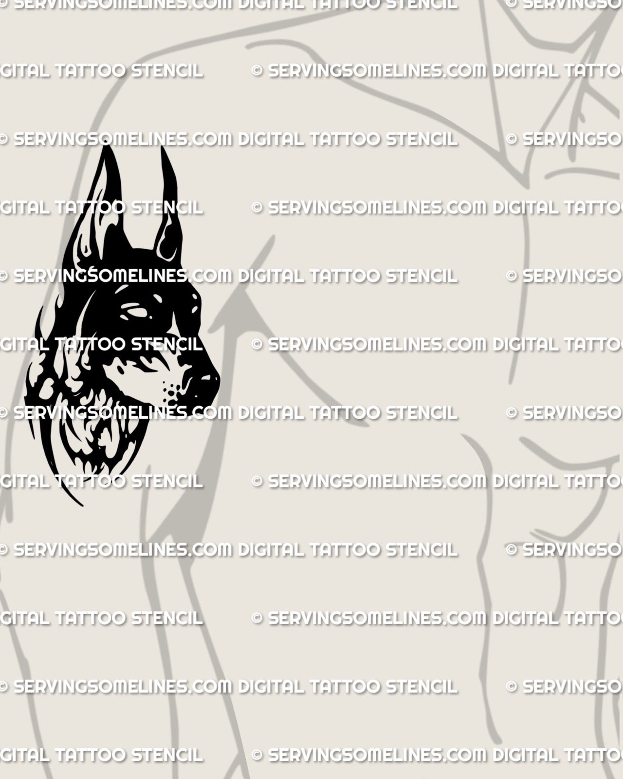 Edgy dog head lineart tattoo placed on a man’s arm. Structured black outline with sharp angles creating a bold and modern arm placement look.