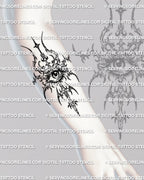 Eye sigil tattoo stencil shown on forearm placement preview, occult symbolic eye design with digital download files.