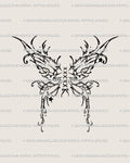 Fairy wings corset tattoo stencil design, lace-up center and soft ornamental wing shape, printable PNG JPG PDF download files.