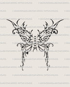 Fairy wings corset tattoo stencil design, lace-up center and soft ornamental wing shape, printable PNG JPG PDF download files.