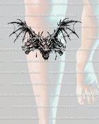 Fantasy dragon tattoo art placed under knee, three headed hydra design with gothic armor energy and detailed blackwork lines.