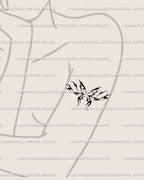 Cybersigilism butterfly tattoo shown on female arm placement, sharp flame-wing design with Y2K tribal energy and clean symmetry.