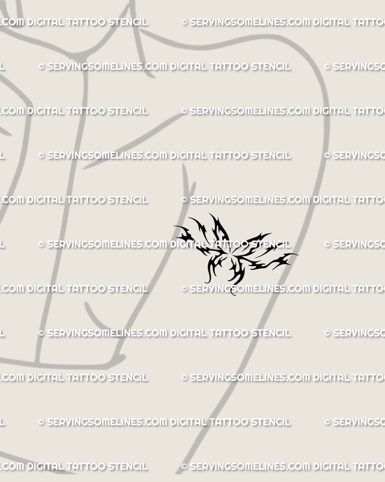 Cybersigilism butterfly tattoo shown on female arm placement, sharp flame-wing design with Y2K tribal energy and clean symmetry.