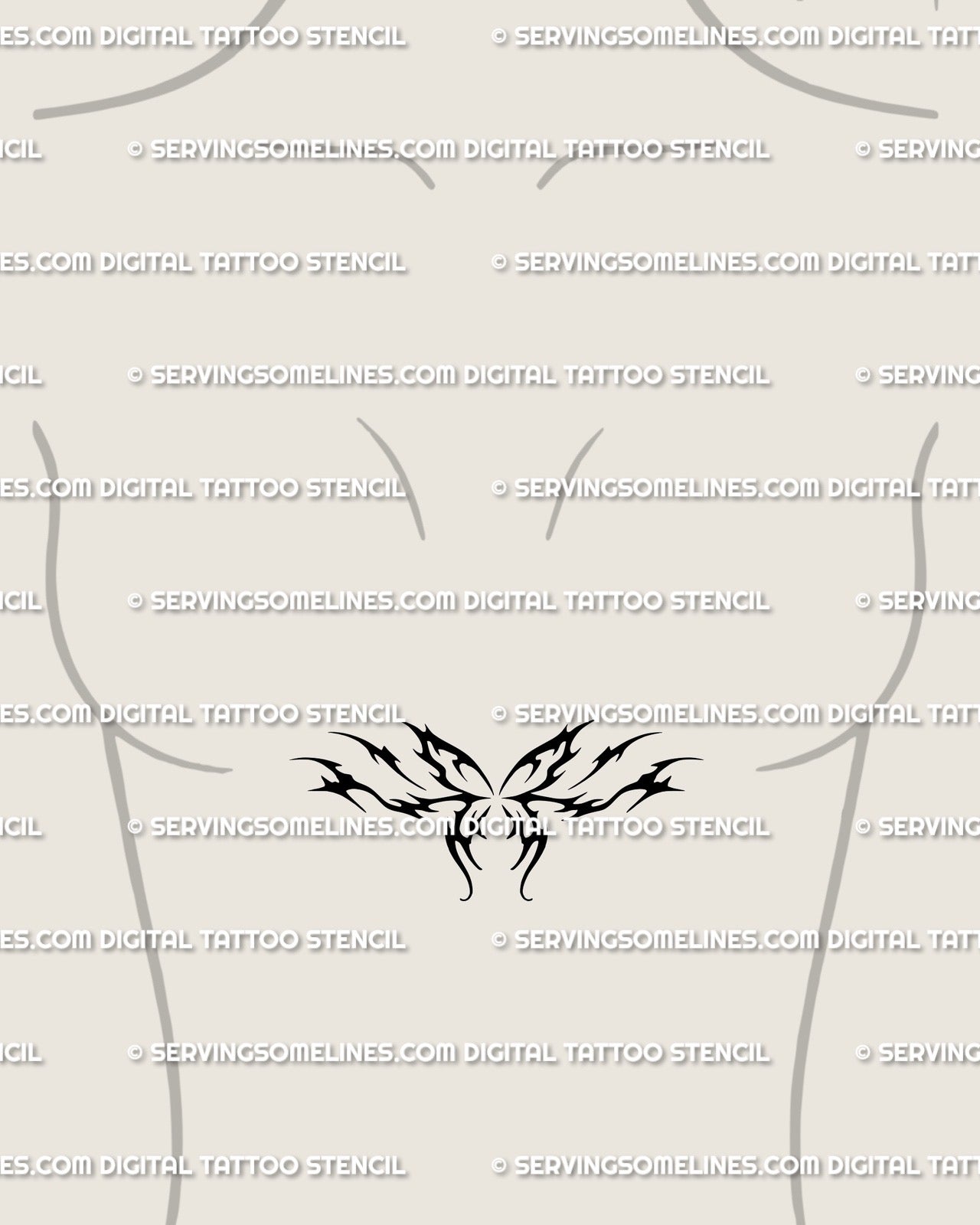 Y2K cyber butterfly tattoo shown on female sternum placement, small spiky flame wings with delicate tribal linework and gothic vibe.