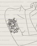 Snake hair goddess tattoo design placed on the arm, feminine gothic Medusa outline in fine line art with neotribal influence, ready to download.