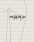 Feminine back of thigh tattoo featuring bleeding hearts and barbed wire, sad love flash with gothic emotional symbolism. 