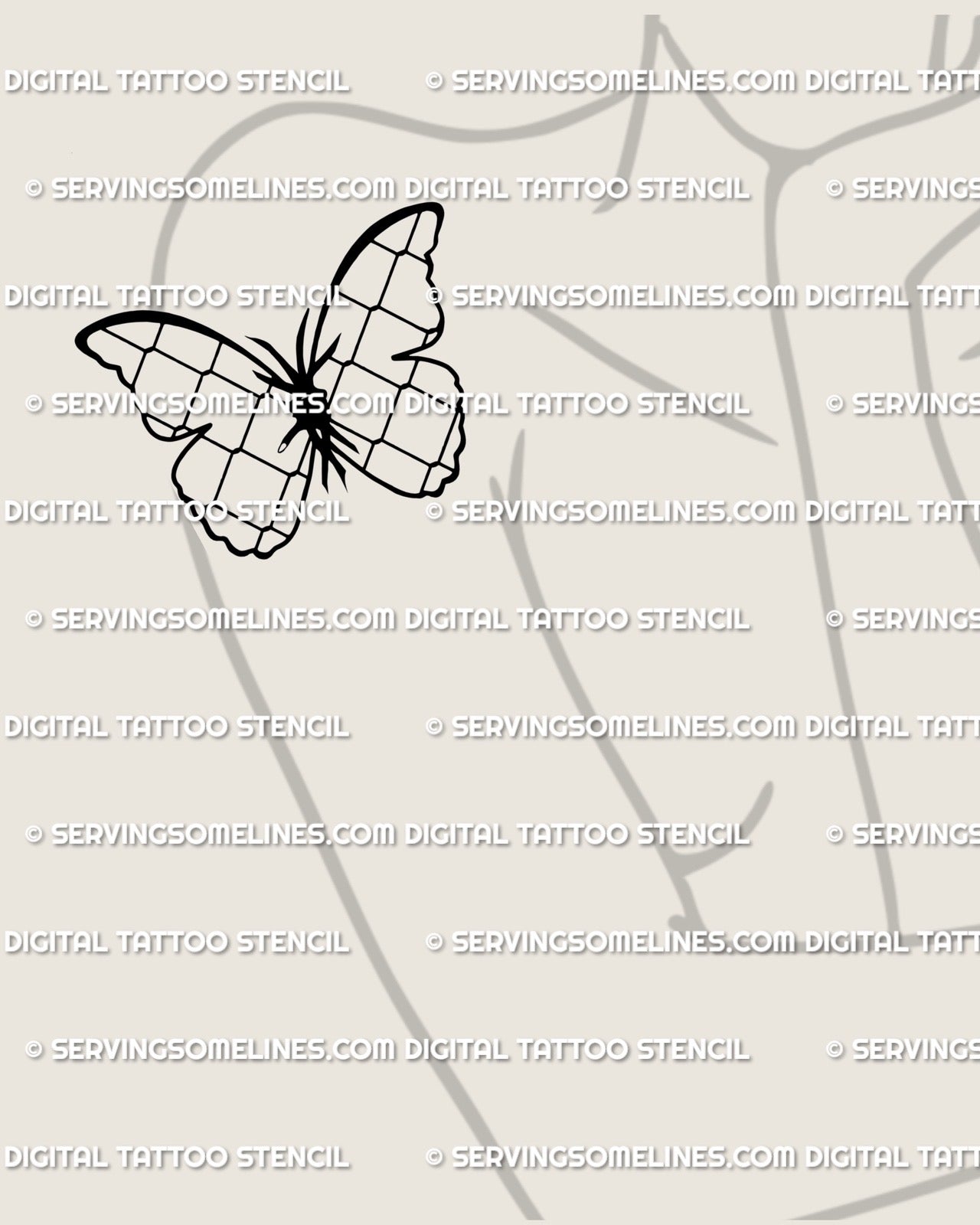 Barbed wire butterfly tattoo with fence mesh wing detail placed on a woman’s shoulder, thin line art giving a soft but edgy feminine butterfly style