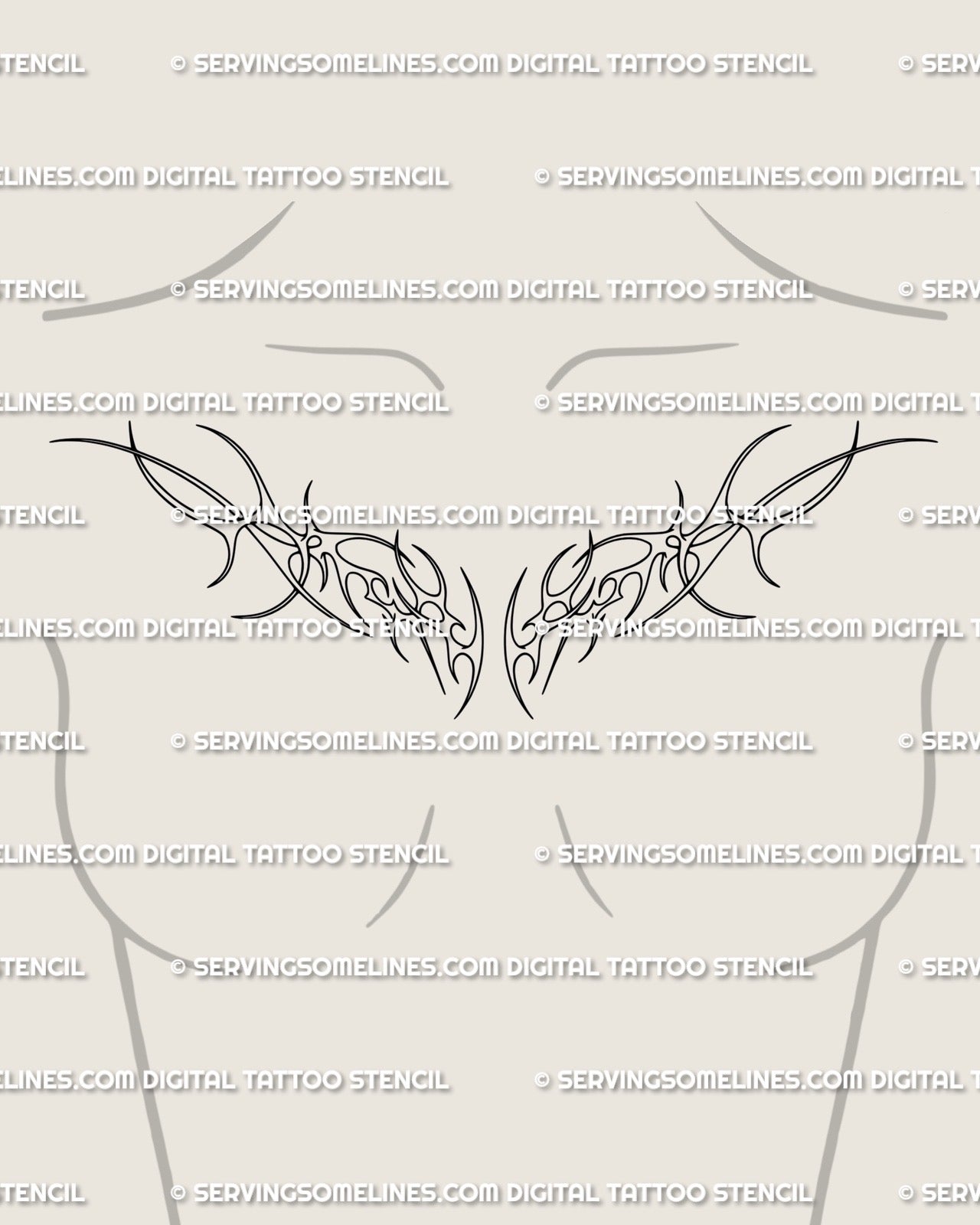 Feminine chest tattoo idea in ornamental neotribal style, soft flames and minimal fine line design that flatters collarbones and sternum.