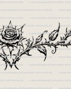 Feminine gothic rose tattoo stencil with ornamental curves, floral goth linework provided as a clean downloadable tattoo stencil product