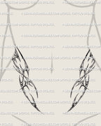 feminine lower stomach cyber sigilism tattoo placed under the navel with clean shaded curves and smooth neotribal detailing