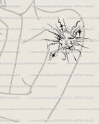 Feminine shoulder placement of spiky tribal sun tattoo, ornamental celestial linework with gothic sun face and delicate cybersigilism flow.