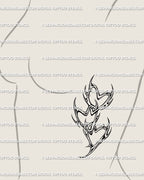 Abstract tribal heart stencil shown on feminine side ribs, sharp chain links and romantic gothic cyber flow in fine linework.