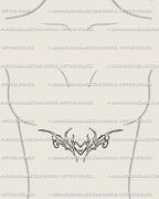 Feminine sternum Taurus zodiac tattoo idea, delicate neotribal heart horns cyber tribal design for minimalist chest tattoo layout.