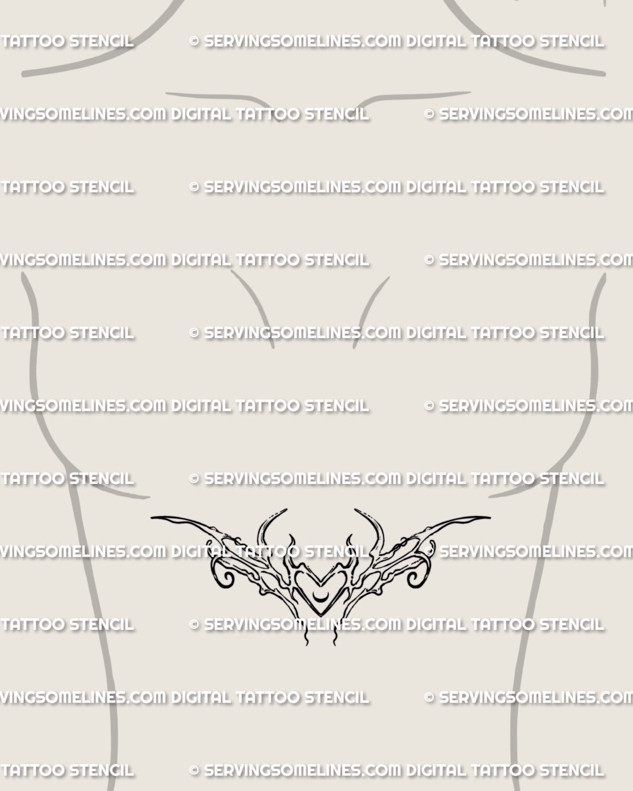 Feminine sternum Taurus zodiac tattoo idea, delicate neotribal heart horns cyber tribal design for minimalist chest tattoo layout.