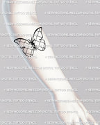 Forearm mockup with a mesh-wing butterfly line art stencil, simple clean outlines giving a sharp readable tattoo placement for everyday visibility