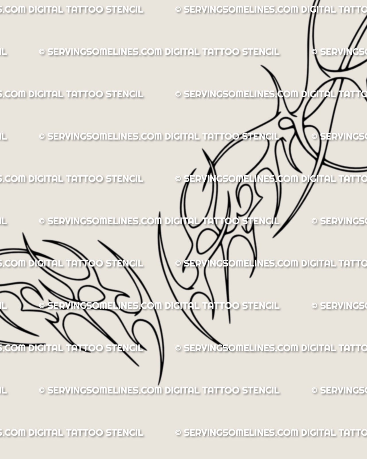 Close-up of fine line geometric chest tattoo, abstract cyber tribal linework showing flame-like ornamental symmetry and outline detail.
