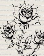 Close detail of fine line rose bouquet tattoo showing lightly spiked petals and clean floral shading