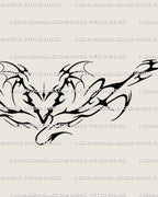fine line fire heart tattoo stencil drawn with sharp gothic curves and a central devil motif built as a clean digital outline for artists to resize easily
