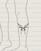 Lower leg display of flaming butterfly tattoo stencil featuring heart core, cyber sigil flame wings, and ornamental linework digital tattoo design.