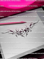 Flaming heart chest tattoo stencil shown in iPad preview view with a centered heart and clean abstract flame structure.