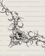 Floral chest tattoo stencil design with centered flower, ornamental curves, and clean printable tattoo linework