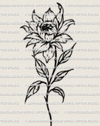 Floral peony stencil design, bold layered petals and stem, peony flower stencil for printable tattoo transfer.