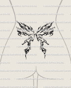 abstract fluid wings tattoo design placed on lower back with flame and marble textures for artistic ornamental look