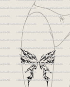 feminine fluid tattoo design with abstract marble wings displayed on front thigh, wavy ornamental linework pattern digital download