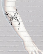 Forearm butterfly wings with small heart tattoo stencil digital display, cyber sigil design for modern goth fairycore body art.