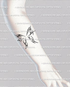 Forearm butterfly tattoo stencil in cybercore abstract line style, modern feminine design perfect for arm placement